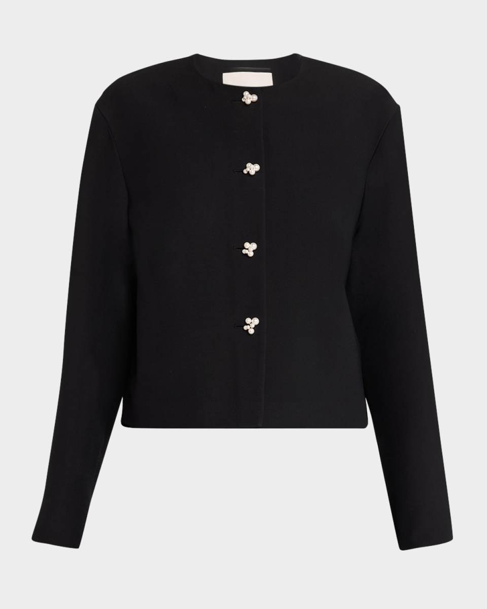 Pearlescent-Button Crewneck Jacket